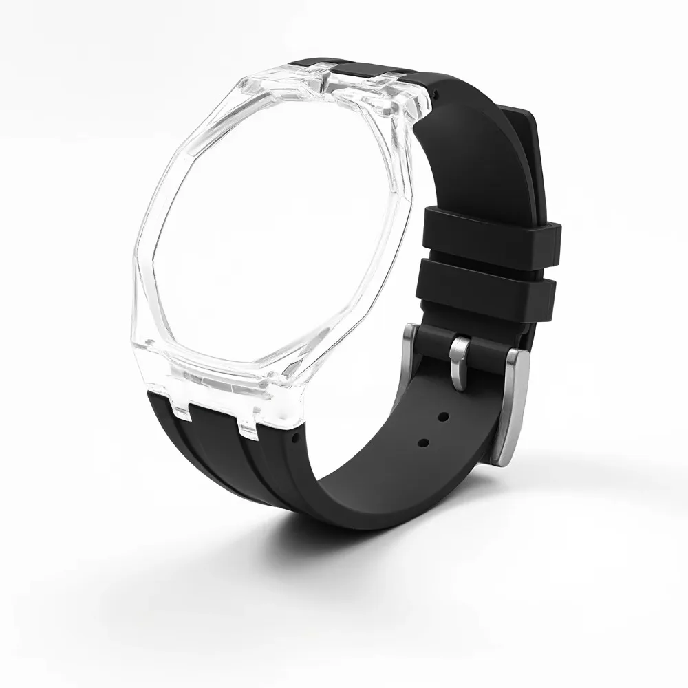 High Transparency Polycarbonate Case FKM Rubber Strap Kit Compatible with Swatch X AP Royal POP Pocket Changer Protective Watch