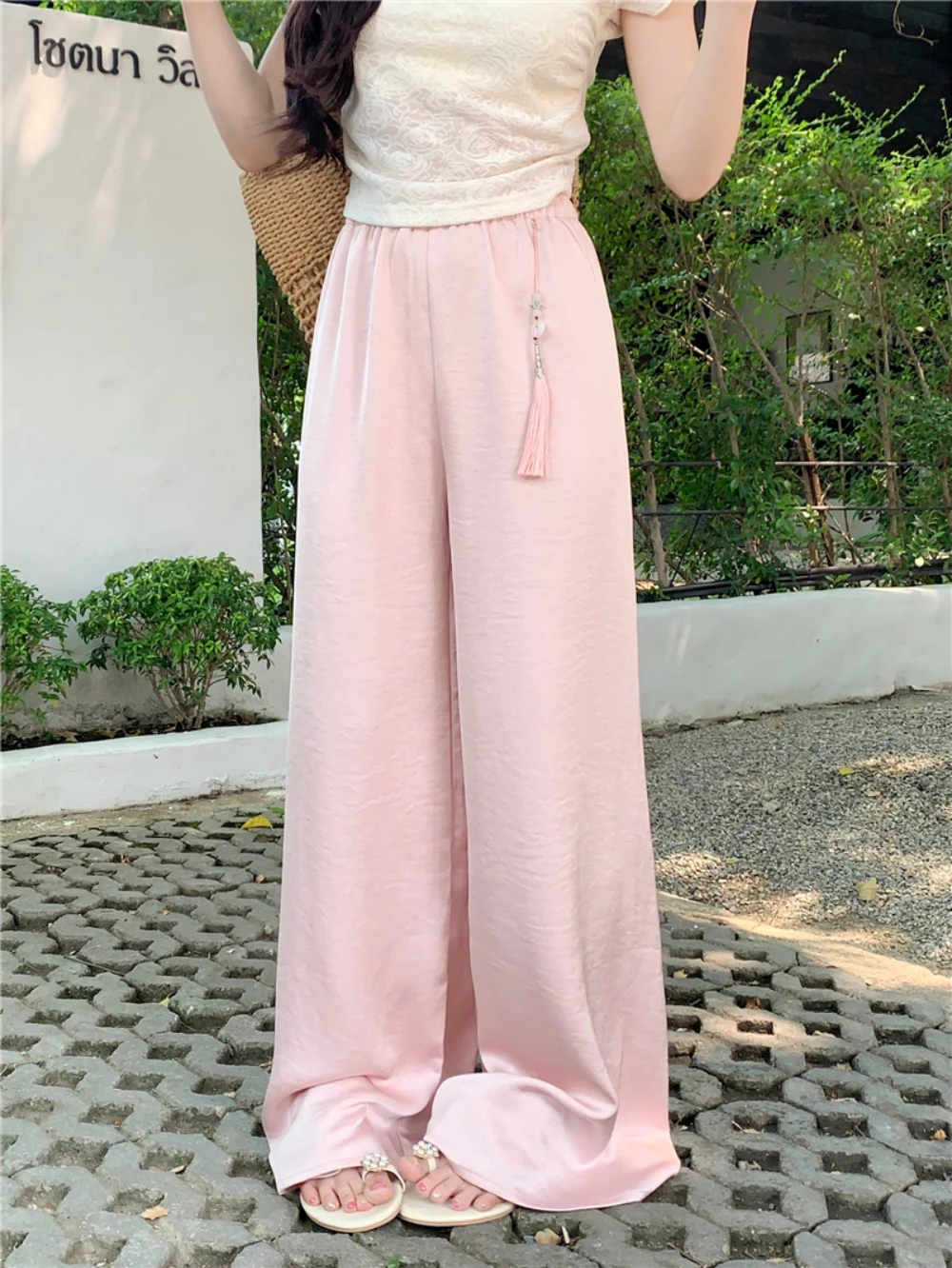 

2024 Summer New Chinese Style Characteristic Texture Straight Leg Pants High Waist Casual Mopping Pants Female