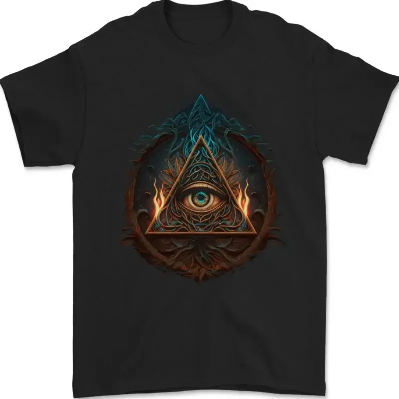 Illuminati Occhio Con Fiamme Cospirazione Fantasia T-Shirt 100% Cotone
