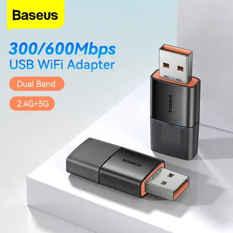 Baseus WiFi Adapter 2.4G&5G USB Wireless LAN Network Card WiFi Receiver Ethernet Antenna Dongle for Desktop Laptop Windows Linux