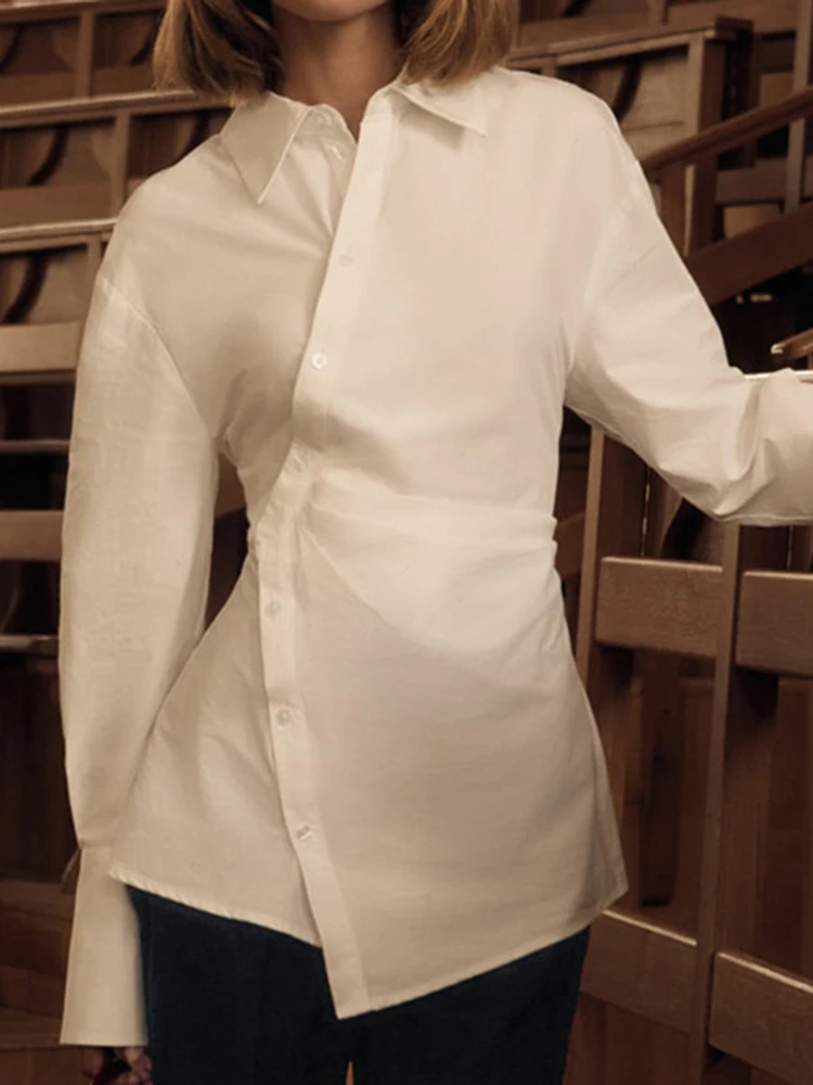 YERMORA white irregular button casual blouse for women lapel long sleeve loose new shirt fashion tide spring autumn 2025