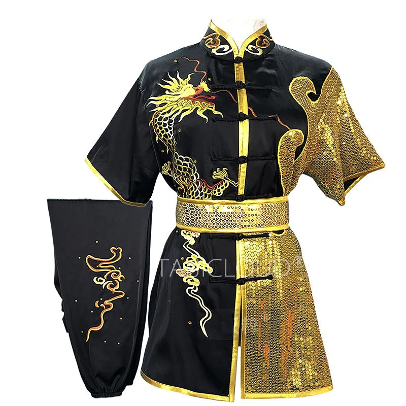 Kong Quan Children's Martial Arts Performance Competition Suit, Embroidered Dragon for Adults, Men and Women