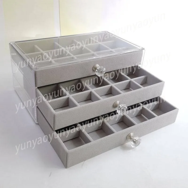 

Three-layer Drawer Jewelry Box, 45 Compartments Can Store Earrings, Rings, Necklaces, and Internal Flocking Lining