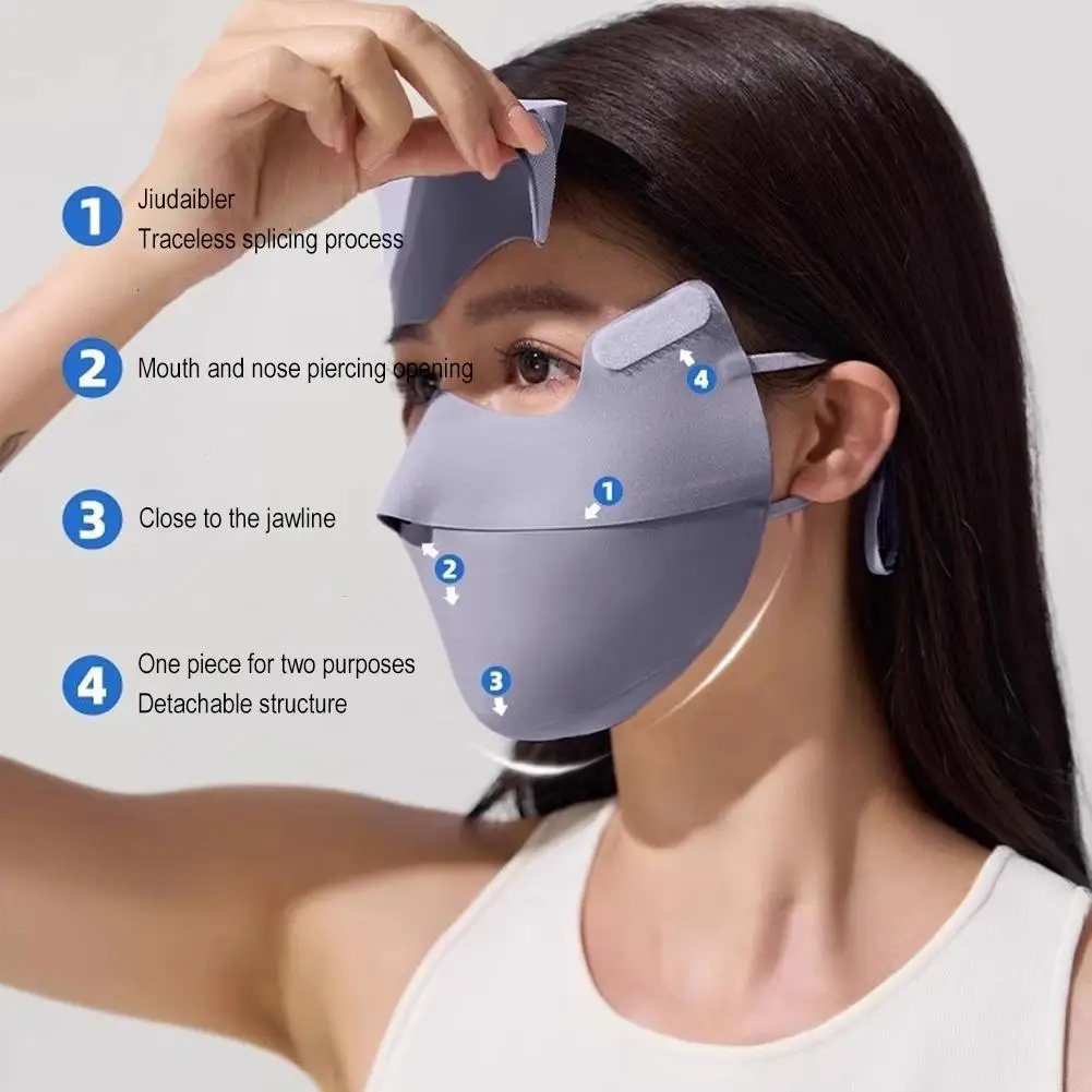 Full Face Sunscreen Mask For Women Summer Breathable Ice Silk Sunshade Mask Face Scarf UV Protection Eye Protect Face Gini