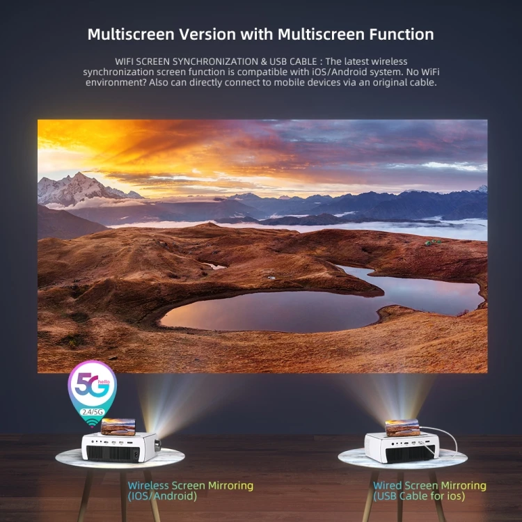 YG430 1080P 5G Mobile Phone Wireless Multi-Screen Version Home Projector Office HD Mini Portable Projector