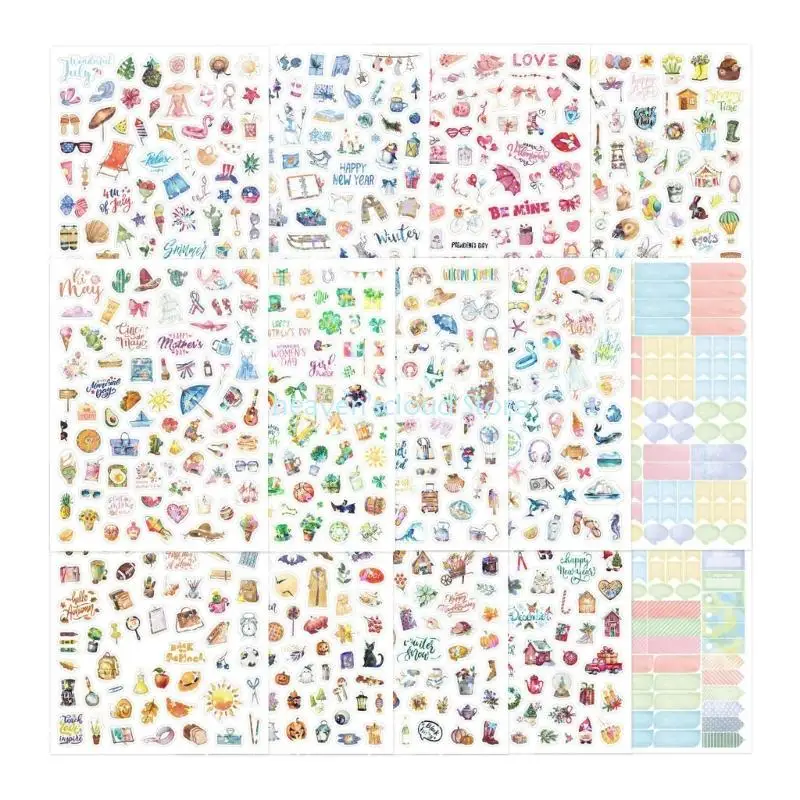 

Y88B Holiday Themed Sticker Adhesive Decorative Sticker For Journals Planner Scrapbooking Card Making Craft Embellishment