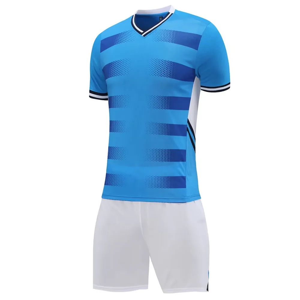 Stripe Print Short Sleeve Soccer Jersey Sets for Men Boys Custom Quick Dry Hot Sell Kids Man 2 Piece Football Uniform Tracksuit