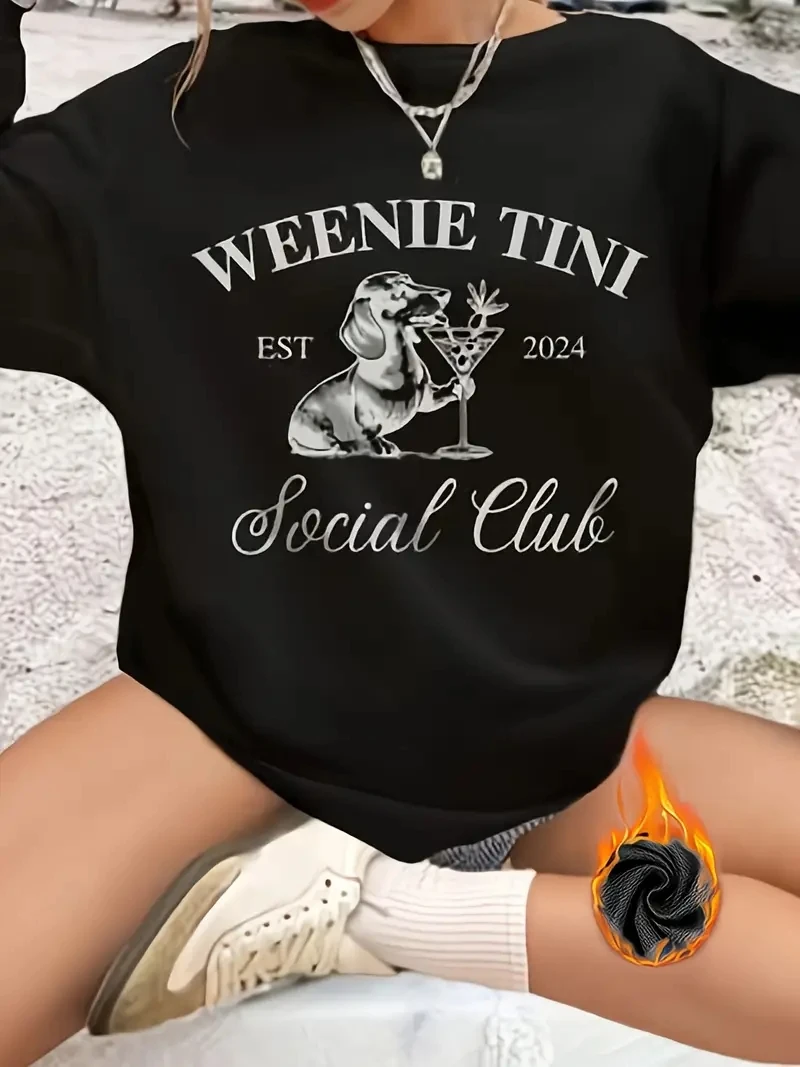 

Fashion Dogs and Drink Art Graphic Women's Hoodie - Relaxed Fit Round Neck Long Sleeve Pullover Comfortable Polyester Blend