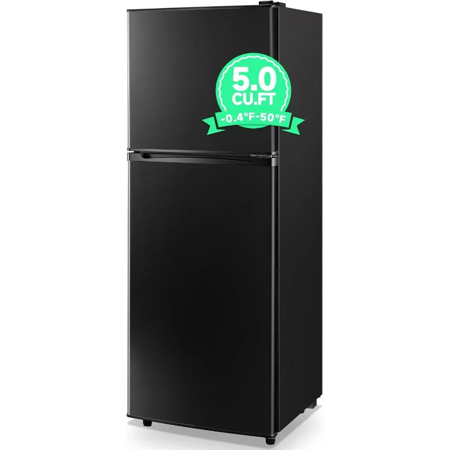 ثلاجة 5.0 قدم مكعب مع حامل مشروبات ثلاجة صغيرة ثلاجة باب مزدوج أرفف زجاجية قابلة للتعديل للشقة المنزلية #1