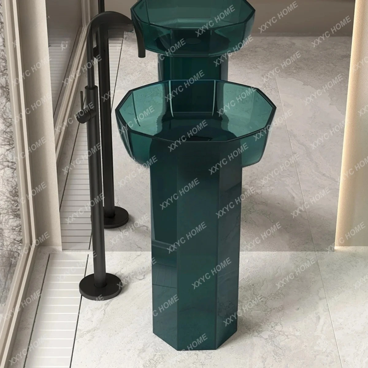 

Колонна для умывальника Цветной стол от пола до потолка Смола прозрачный стиральный столик для отеля по индивидуальному заказу