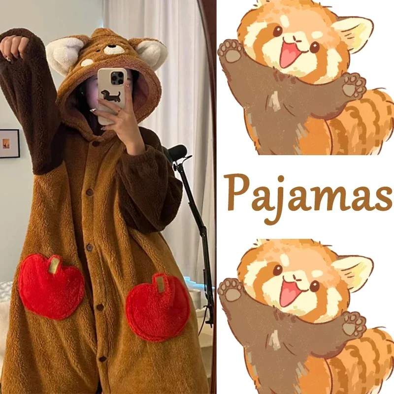 Super Cute Racoon Red Panda Hoodie Winter Robe Pajamas Homewear Lounge Clothing Warm Fluffy Bathrobe Christmas Sleepwear Women