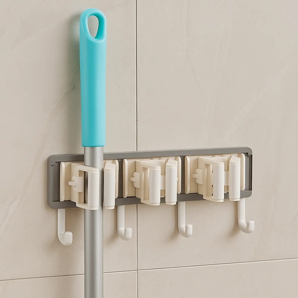 

Plastic Wall Mounted Mop Clip Clip Design Space Saver Broom Hook Multi-Purpose Convenient Mop Broom Organizer Rack Laundry Room