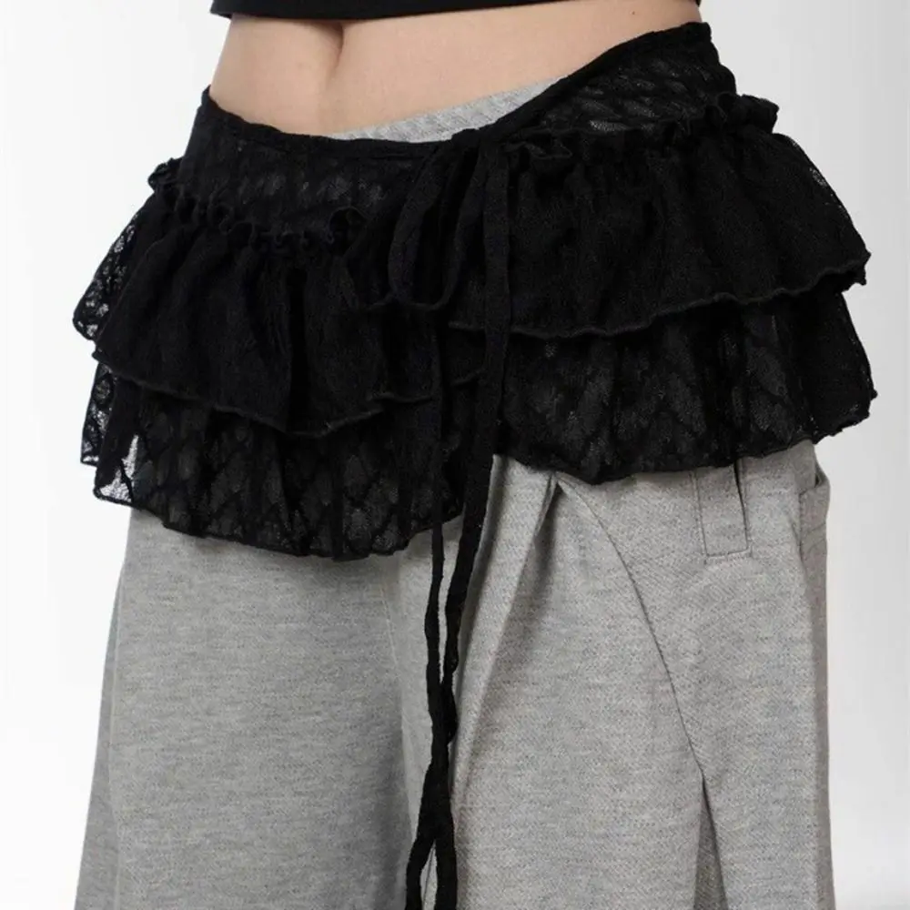 Rok Mini Renda Balletcore Manis Y2k Rok Ruffle Gaya Korea Pakaian Jalanan Tirai Pantat Bunga Pendek