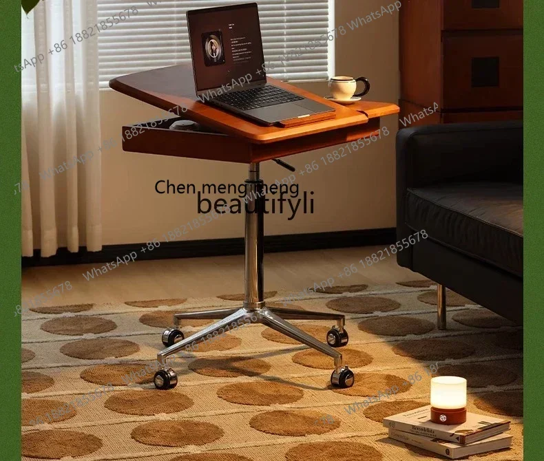 G153   Solid wood lifting desk removable office computer desk retro bedside table