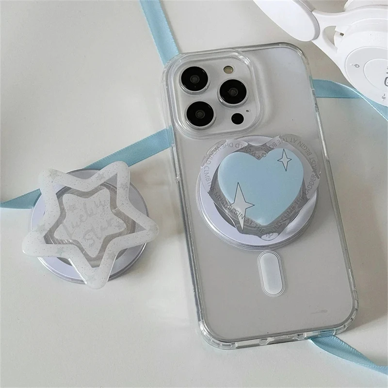 INS Korean Cute Blue Heart Star For Magsafe Magnetic Phone Griptok Grip Tok Stand For iPhone Wireless Charging Holder Bracket