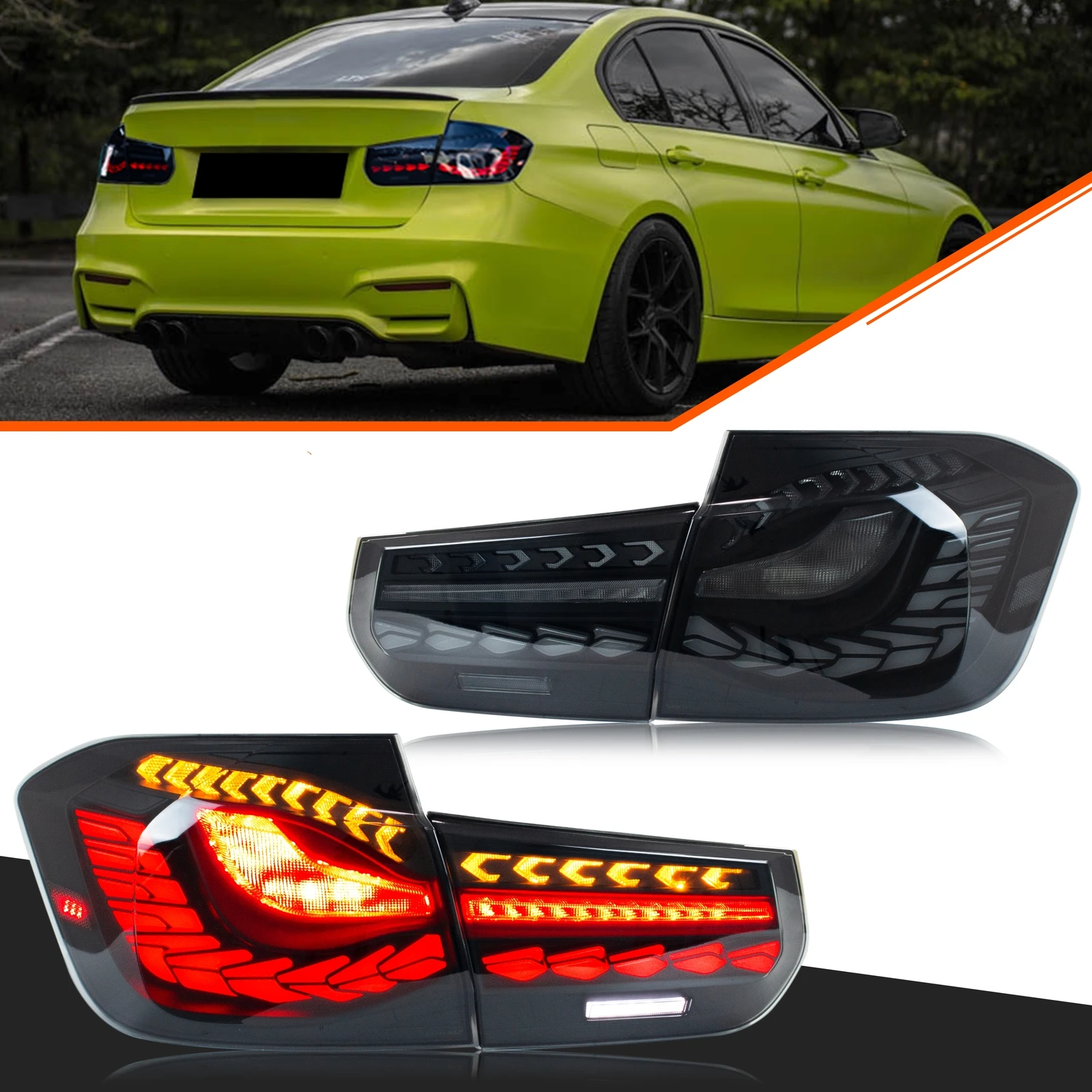 

LED GTS Tail Lights for BMW 3-Series F30 F80 M3 2011-2018 Sequential Turn Signal Start-up Animation Black Rear Lamps Assembly