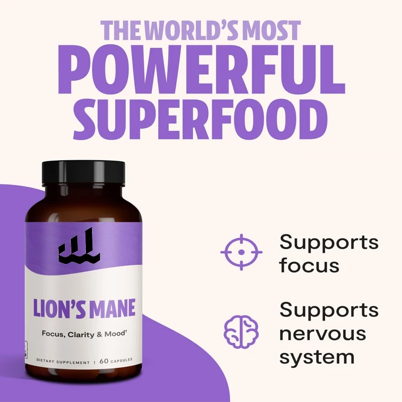 Lion Mane Supplement Capsules - Mushrooms for Memory and Immunity (60 capsules)