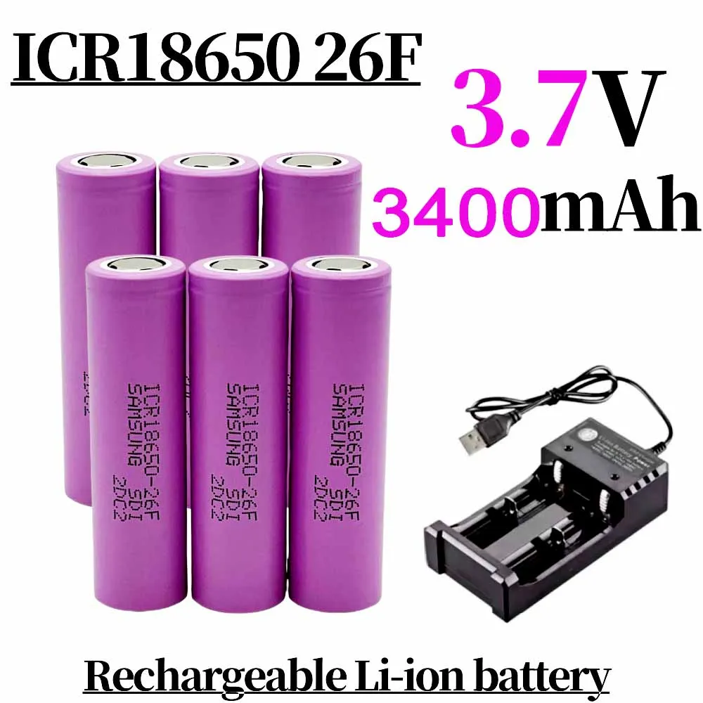 Actual capacity 18650 26F battery For Samsung  3.7V Rechargeable battery 3400mah lithium batteries DIY 20A current