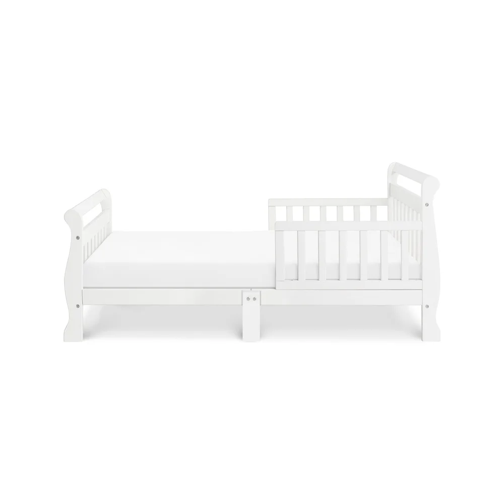 Sleigh Toddler Bed Low Height Safety Rails Solid Pine Wood Mattress Compatible Ideal Transitioning from Crib