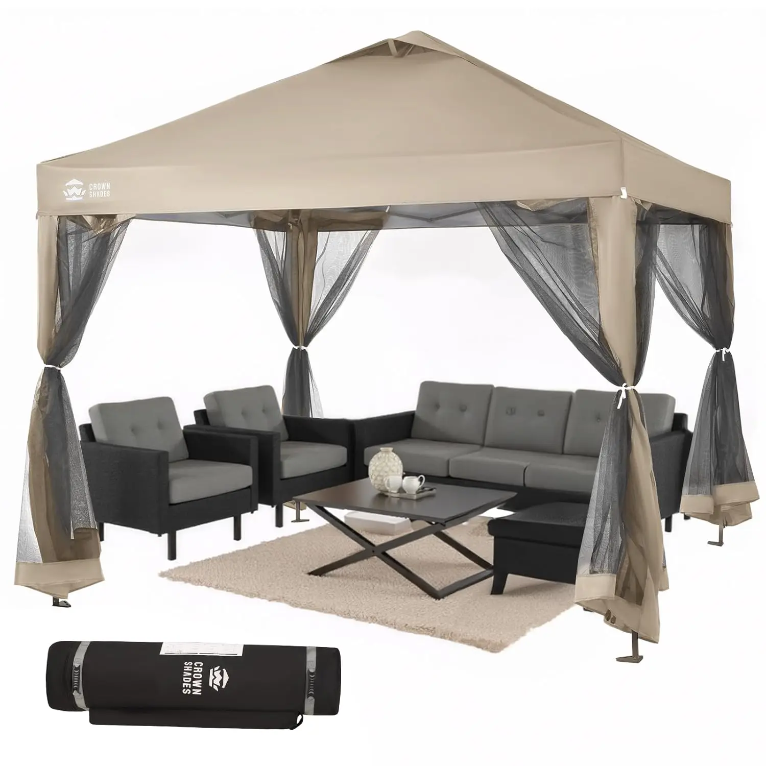 

Gazebo 10x10 Pop Up Canopy with Mosquito Netting, Screen Tent with 4 Ropes, 8 Stakes, 4 Sandbags and Wheeled, Customized