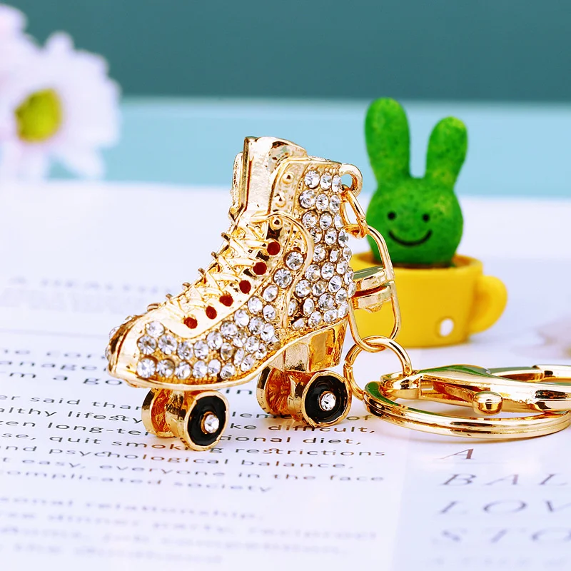 Fashion Keyrings KeyChains Crystal Rhinestone Roller Skates Shoes Key Chains Rings Holder Purse Bag Buckle Pendant