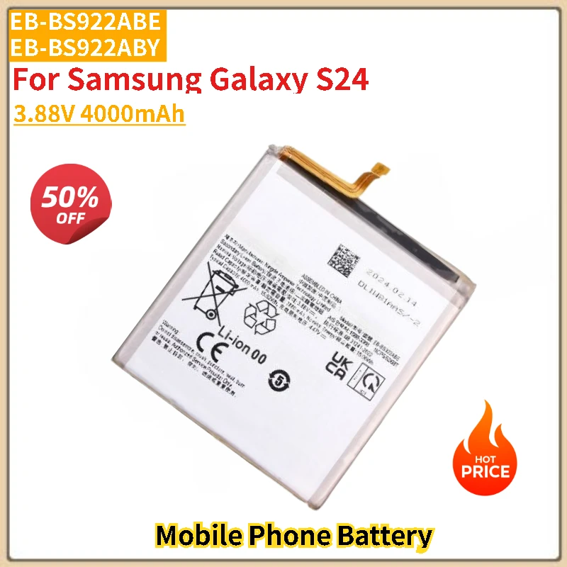

EB-BS922ABE EB-BS922ABY Battery 3.88V 4000mAh For Samsung Galaxy S24 Mobile Phone Brand-New High Quality
