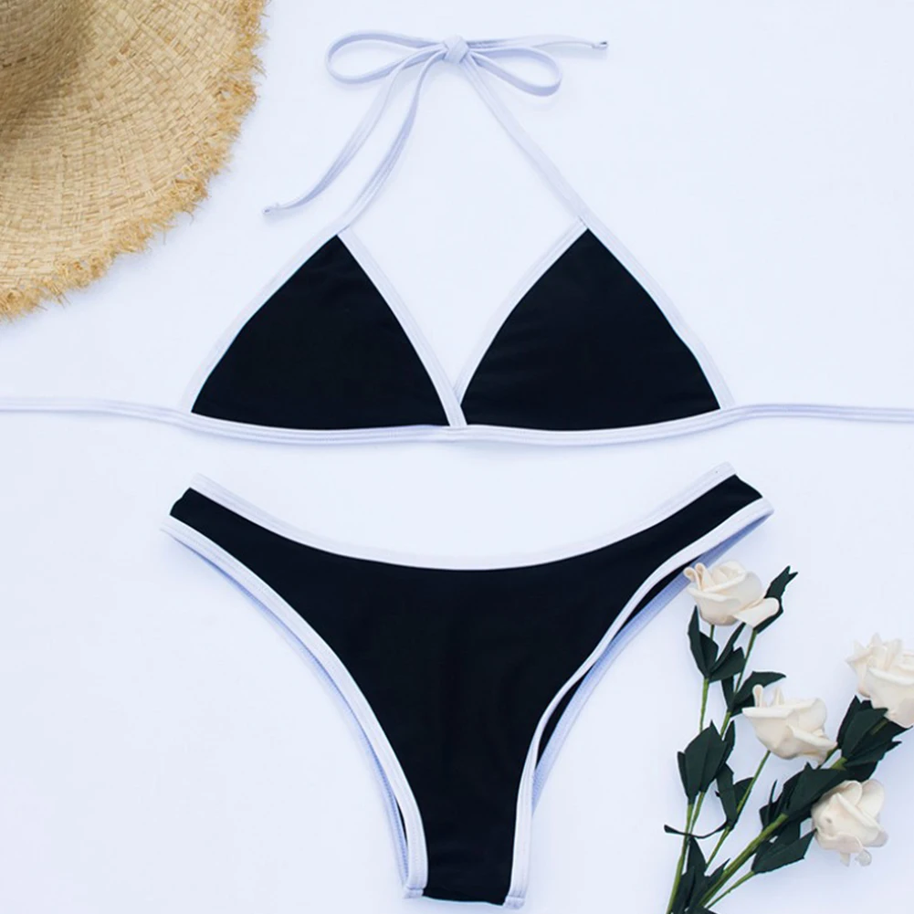 

Beach Holiday Black Split Swimsuit Holiday Swimwear For Women Lace-up Lace-up Bikini Lightweight Fabric Swimsuit