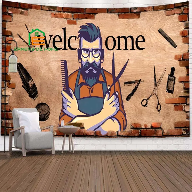 

Barber Shop Pattern Tapestry Wall Hanging Fashion Style Wall Tapestries Wall Art Decor 6 Sizes