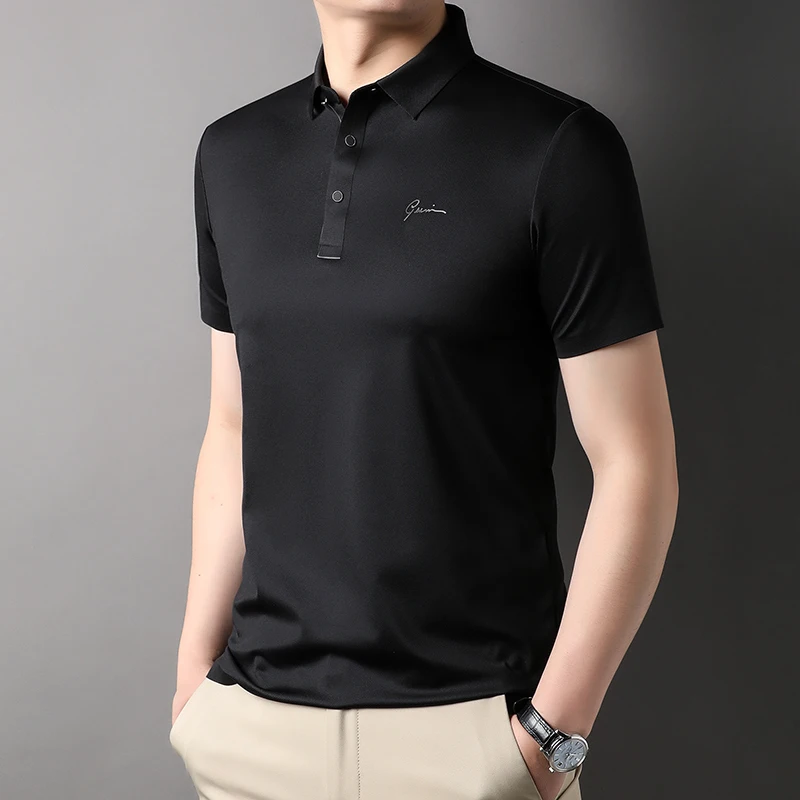 Top Grade Seamless New Summer Mens Casual Turn Down Collar Regular Fit Logo Polo Shirt Short Sleeve Tops Fashions Clothes Men