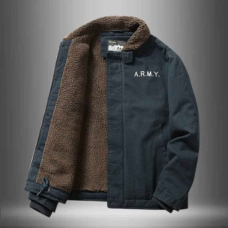 Veste courte en laine d'agneau avec col en fourrure pour hommes, vêtements de travail en peluche, vestes de pilote, manteau en coton, optique d'hiver