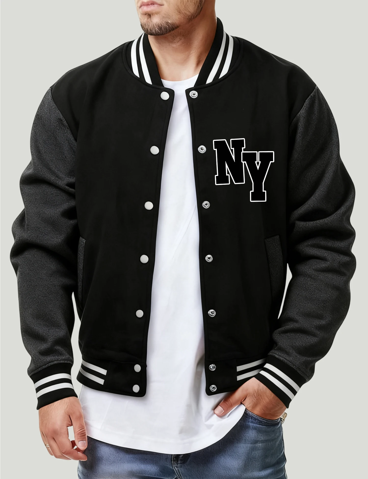 Realizing Dreams In New York Print Jacket Male Fashion Hip Hop Baseball Jersey Soft Loose Fleece Coat Unisex Street Basics Top