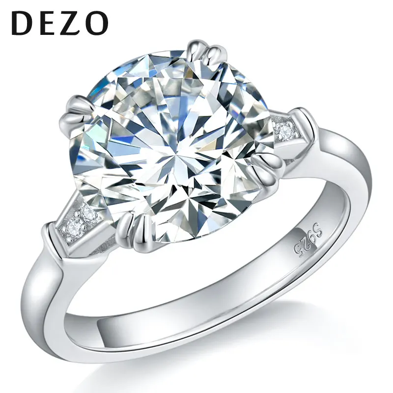 

DEZO Luxury 5 Carat Round Cut Moissanite Engagement Rings For Women Five Stone Solid 925 Silver VVS D Color GRA Certificate