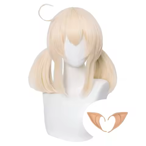Blonde Pigtails Wig for Klee Cosplay Costume Straight Anime Golden Ponytails Hair Wigs with Twin Ponytails Bangs