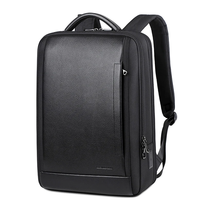 Imagem -02 - Mochilas de Couro Genuíno com Oxford para Homens Mochila Estudantil de Couro Natural Real Luxuosa Bolsa para Computador Nova Marca 15.6 Laptop Bag