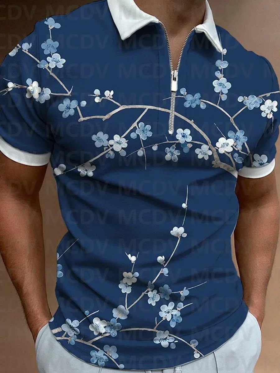 Men's Floral Botanical Print Outdoor Short Sleeve Polo Shirt 3D Printed Summer Polo Shirt