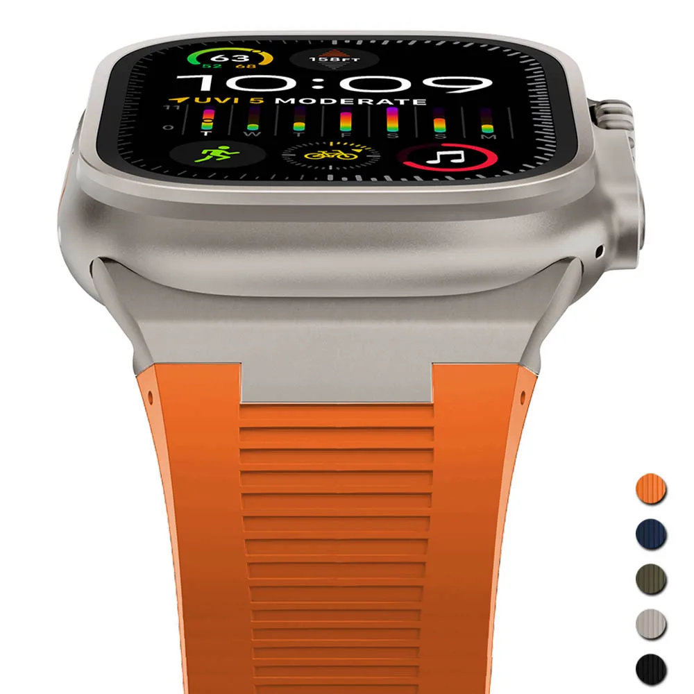 

Ремешок силиконовый для Apple Watch Ultra 2 49 мм Series 9 45 мм, спортивный мужской резиновый браслет для iWatch 8 7 6 5 se 44 мм 42 мм