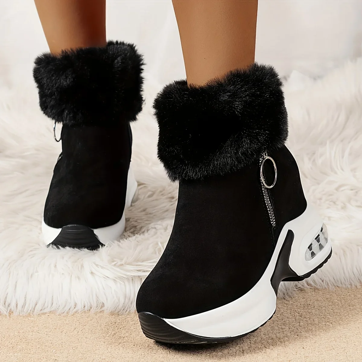 Winter Women Warm Sneaker 2024 Female Casual Push Lined Side Zipper Short Boots Ankle Snow Boots for Ladies Platform Wedge Boots