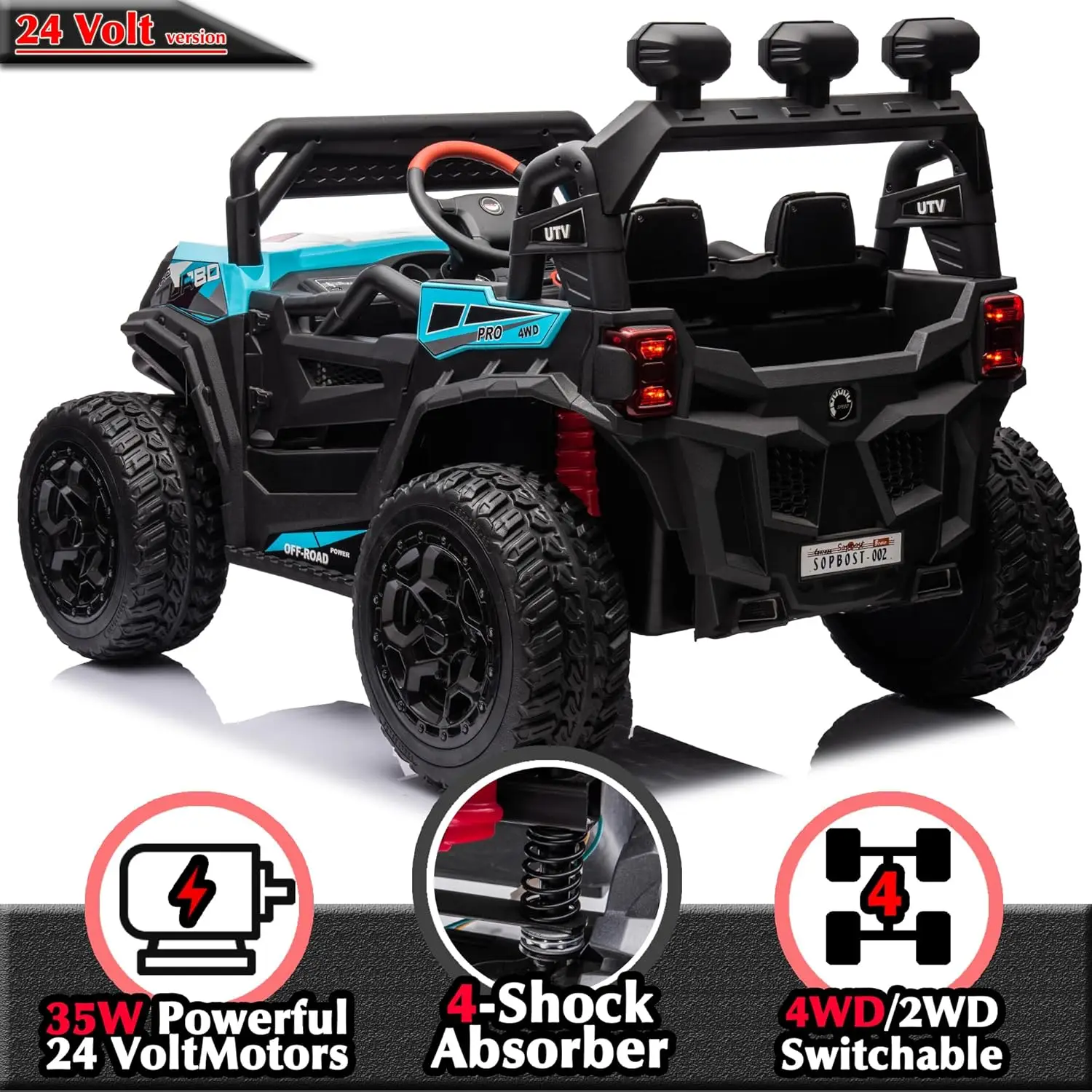 24V 7Ah Kids UTV Ride On Car with Remote Control 4WD Battery Powered Ride On Toys Off-Road Electric Car for Boys Girls, Music