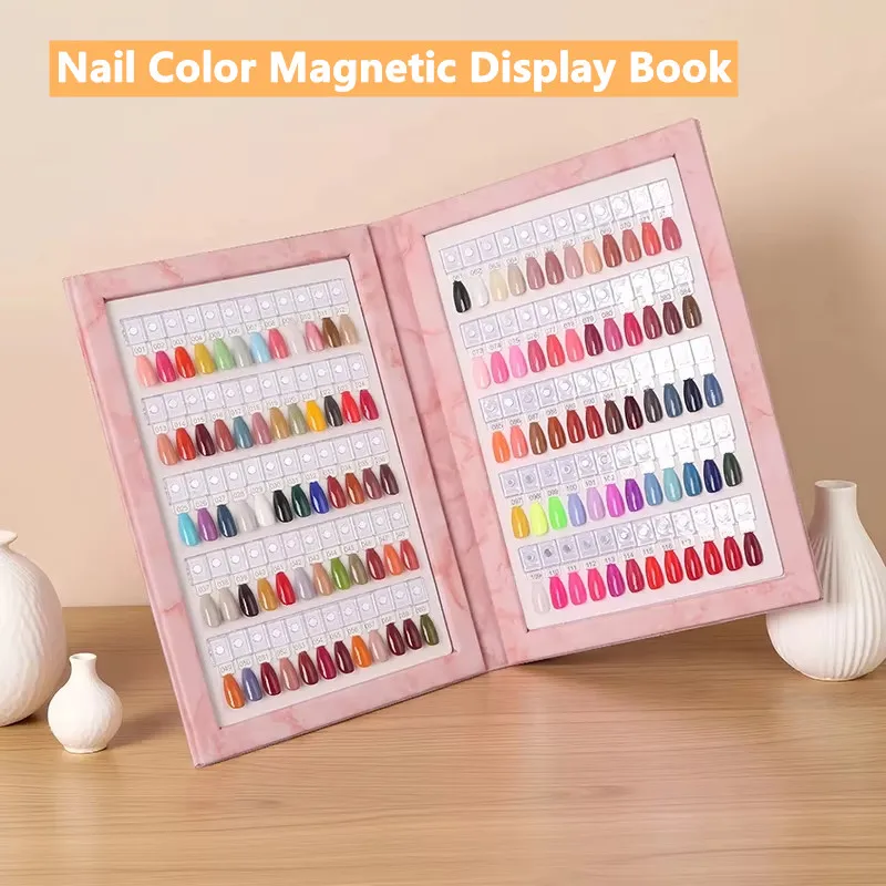 

120 цветов, магнитные советы, книга образцов дизайна ногтей, книга для маникюра, цветная тестовая книга для хранения, искусственная кожа, дисплей, цветовая карта, демонстрирующая полку