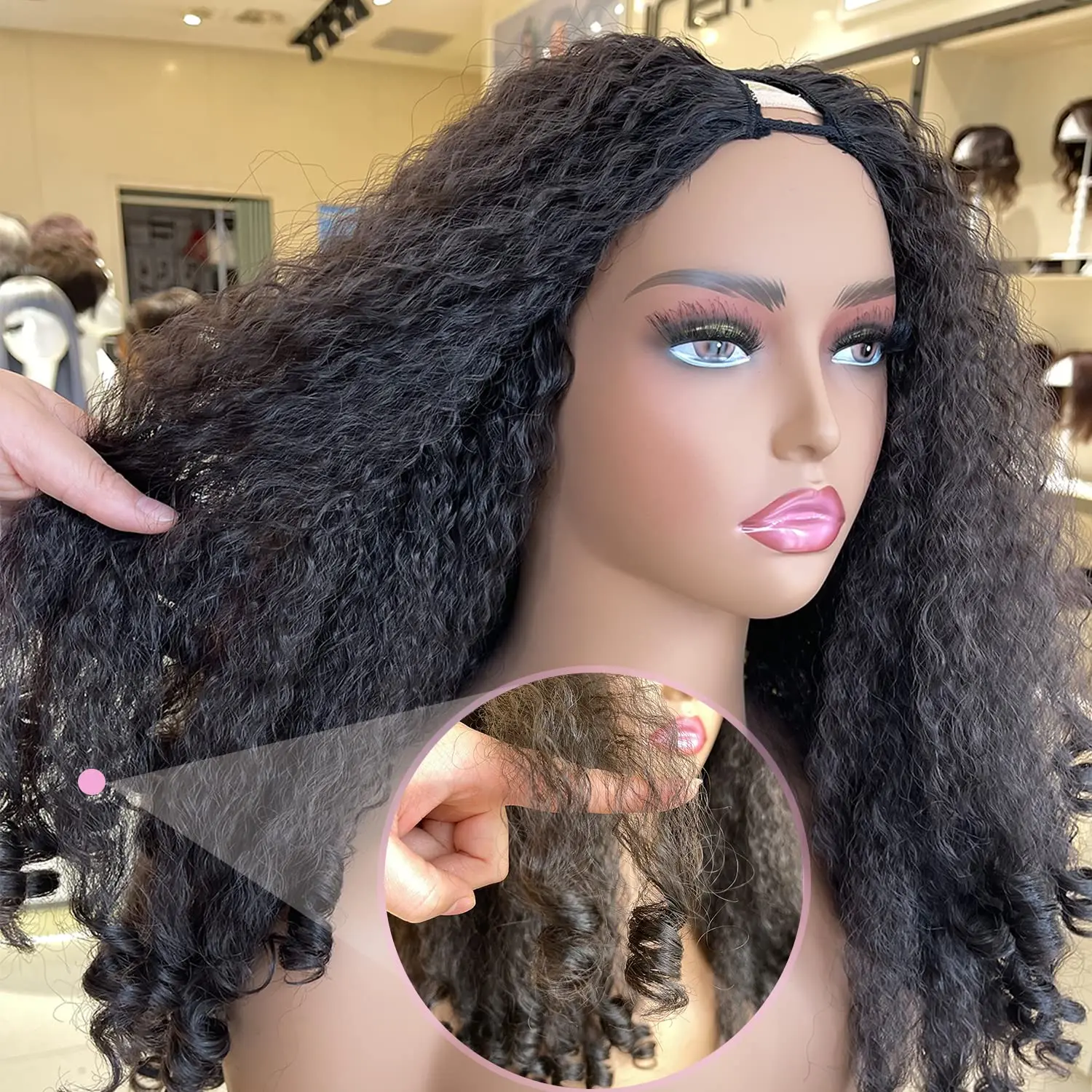 

Kinky Curly V-образный парик Синтетические кудрявые прямые парики с вьющимися концами Парик без следов Бесклеевой U-образный парик для женщин Плотность 250%