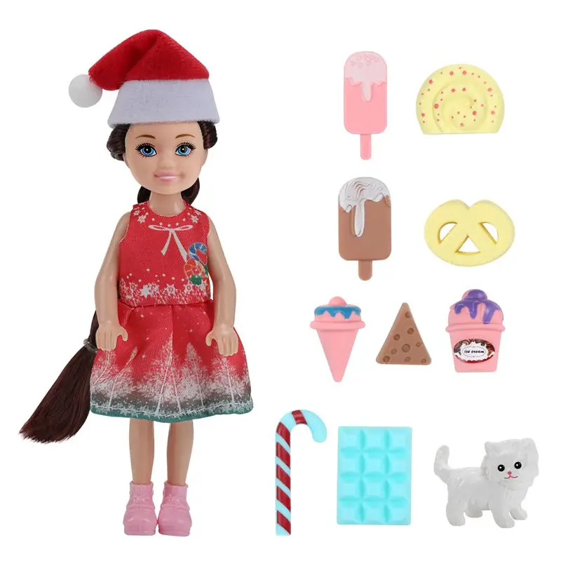 15 PCS Kawaii Items Kids Toys 5.5 Inch Christmas Dolls 14Cm Little Girls Model Mini Foods Pet For Dolls Family DIY Game Gift