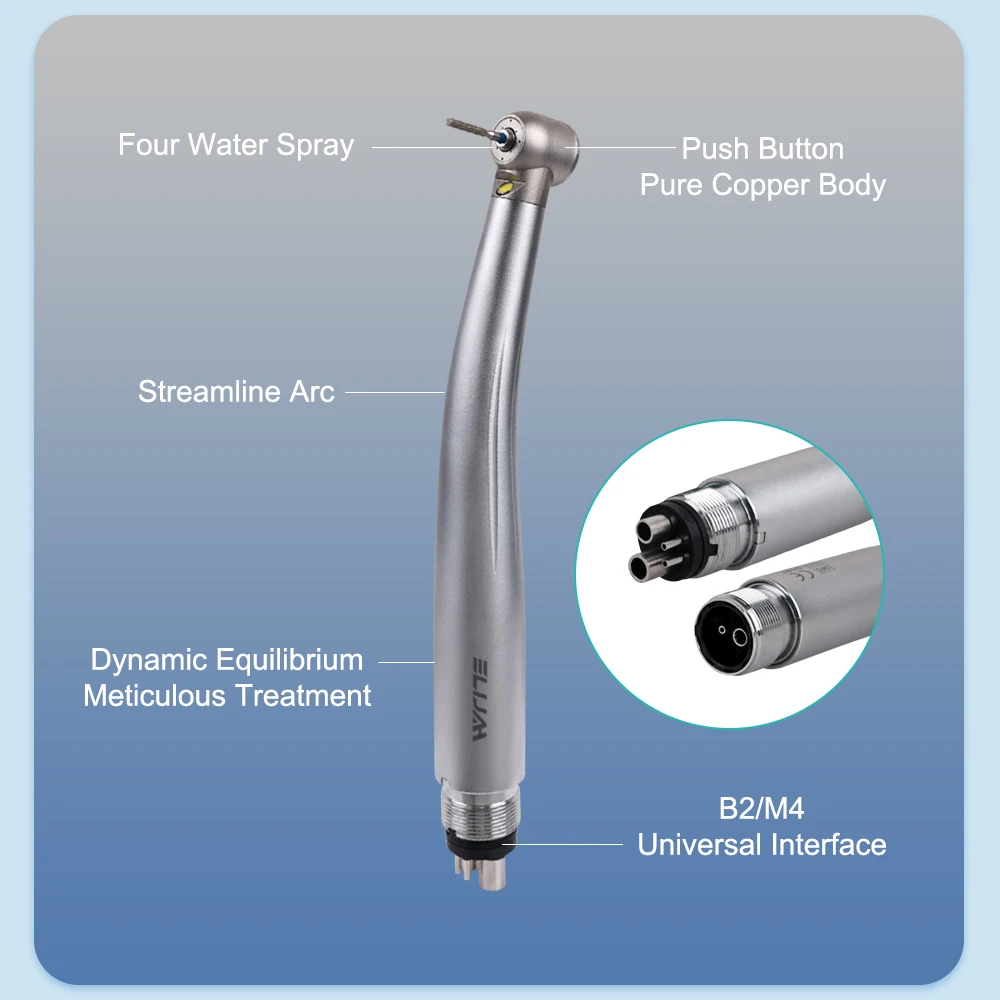 Peça de mão dentária de alta velocidade, led atualizada, quatro pulverizadores de água, gerador eletrônico integrado, cabeça padrão, turbina de ar, ferramentas odontologia