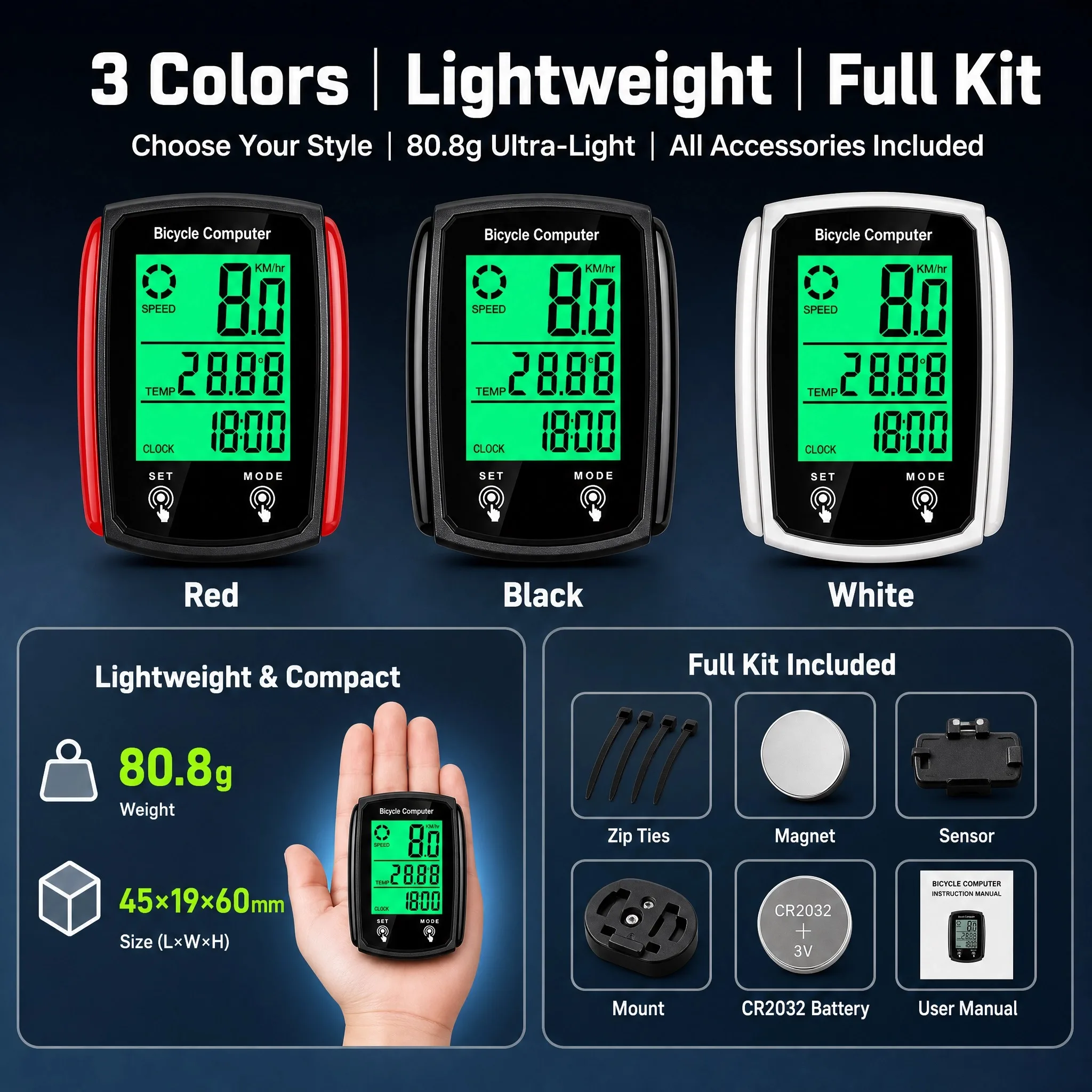 Bike Computer Bicycle Odometer LCD Screen Wired Cycling Speedometer Mountain Bike Speedo Meter Bike Accessories IPX4 Water‑Proof