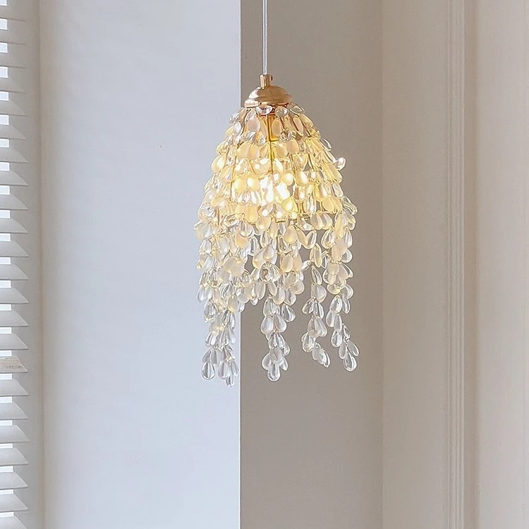 

Glass Water Drop Small Chandelier Bedside Bedroom Romantic Luxury Pendant Lights Retro Aisle Entrance Decorative Lamp