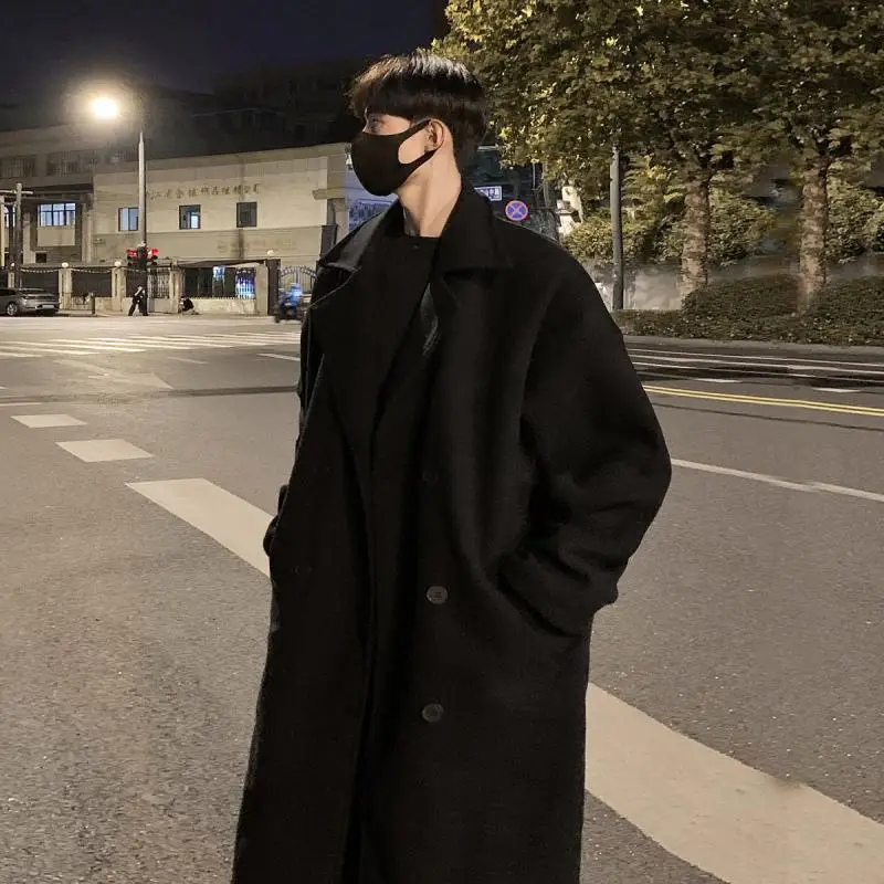 

Thiened Woolen Coat Men's Winter Jaet Mid-Length School orm Sle Casual Outerwear Youth Faion Trendy Brand