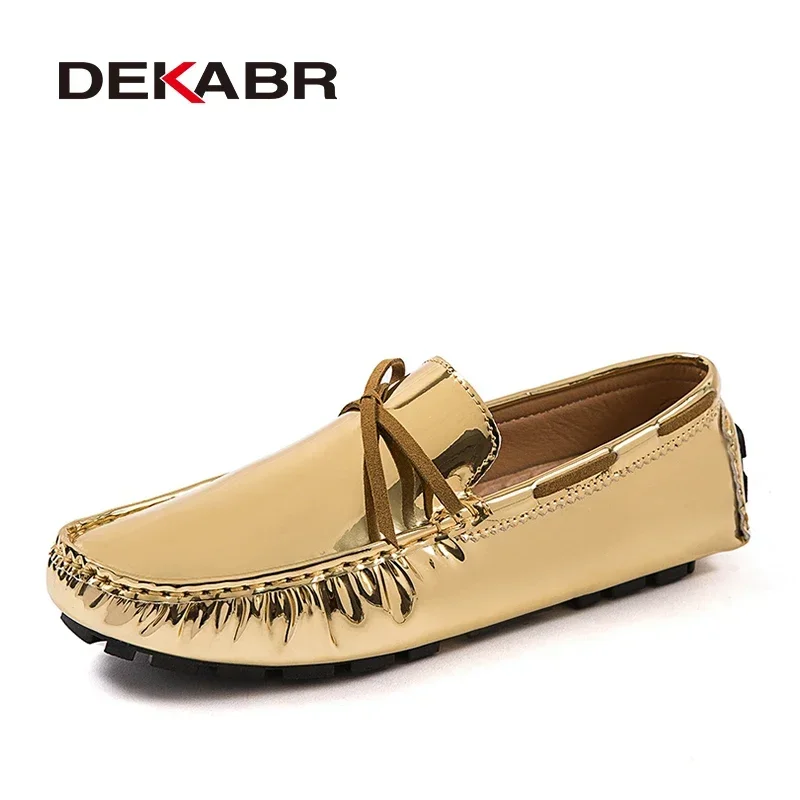 DEKABR New Loafers Man Casual Shoes Spring Summer Slip-on Flats Glossy Pu Leather Shoes Fashion Trendy Soft Footwear Breathable