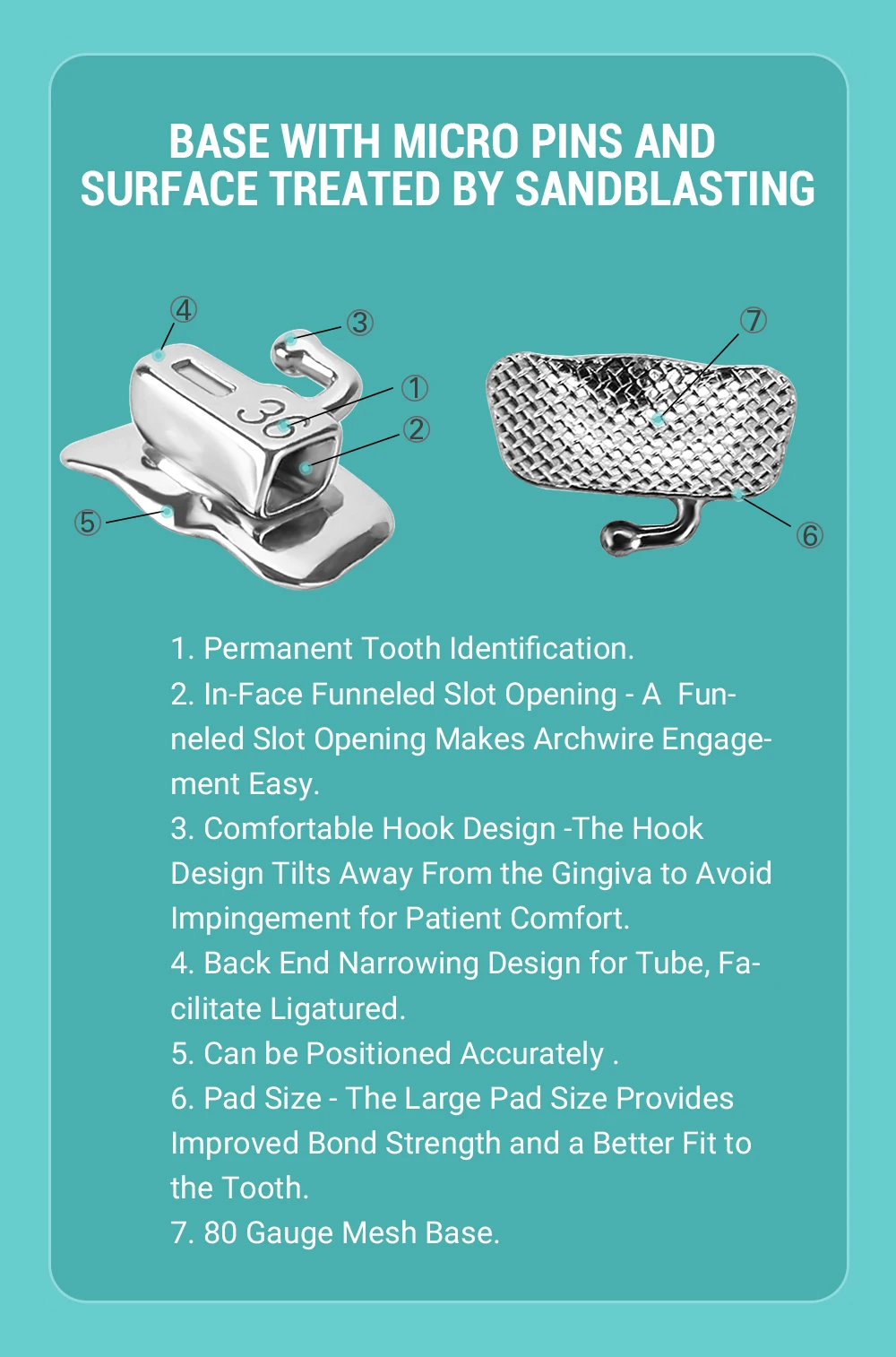 5 Packungen Azdent Dental Kieferorthopädische Zahnspangen Passive Selbstligierende Brackets mit Bukkalröhrchen Mini MBT Roth 0.022 Haken 345 Ortho-Werkzeug – Detail 6