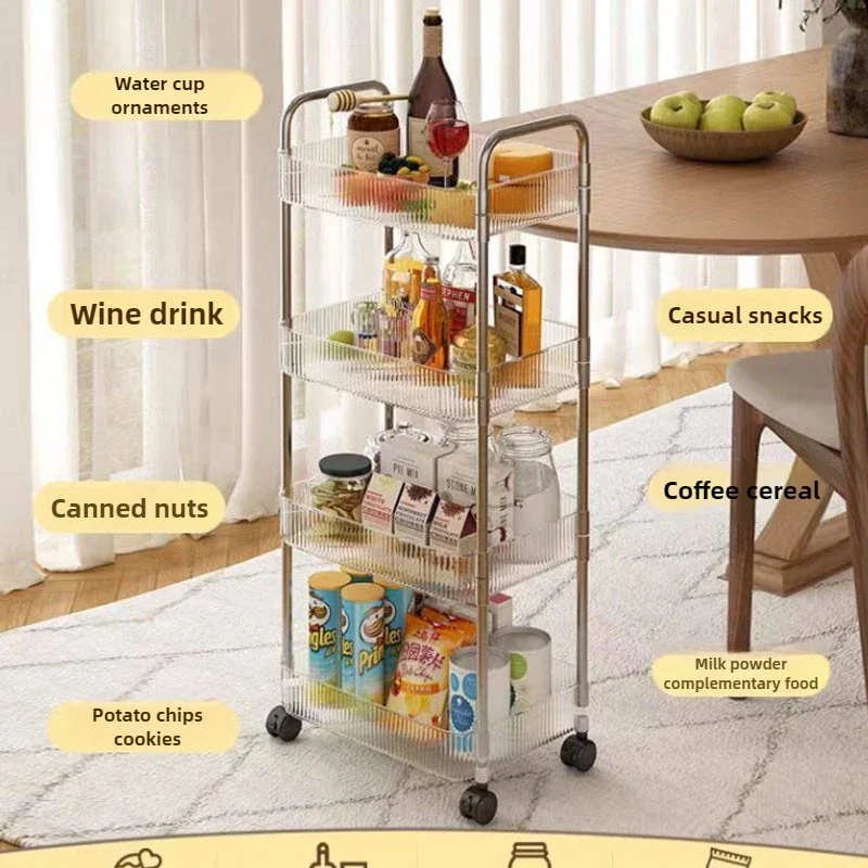 رف متنقل مع عربة تخزين عجلة عربة دوارة من الأكريليك الشفاف عربة منزلية لمنظم أشتات مستحضرات التجميل للوجبات الخفيفة