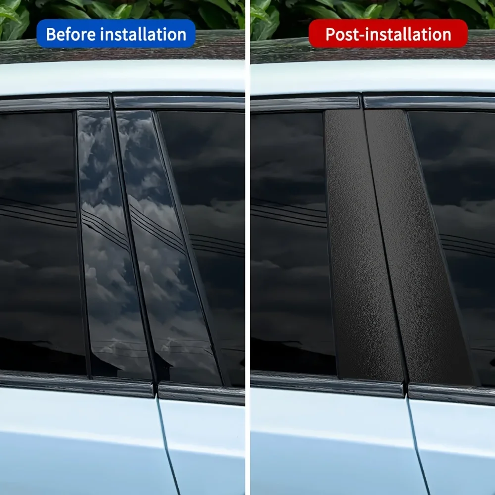 2 قطعة ملصق سيارة B-عمود مقاوم للماء ومقاوم للشمس سطح شبه غير لامع سهل اللصق 2D نمط معدني أسود لاصق واقي من الشمس