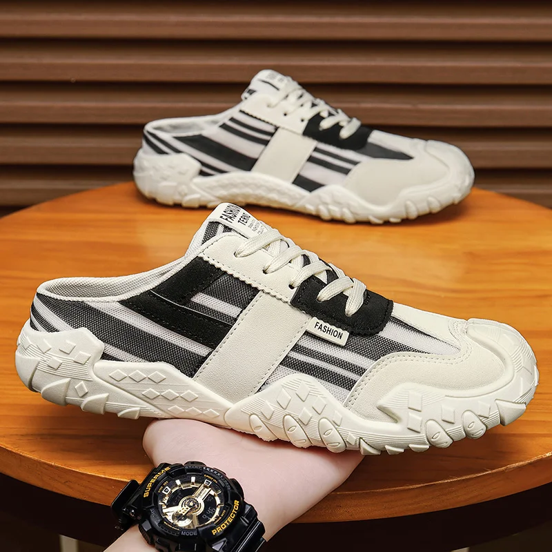 Platform Half Shoes For Men Mules Summer Backless Loafers Slippers Man Slides Sandals Slip On Flat Sneakers Mens Casual Shoes